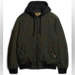 SUPER DRY, Olive Green military Hooded MA1 Jacket XXL fits more like a LARGE